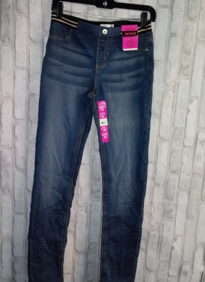 Jordache blue Skinny Jeans with gold stripes elastic waistband - Picture 9 of 11